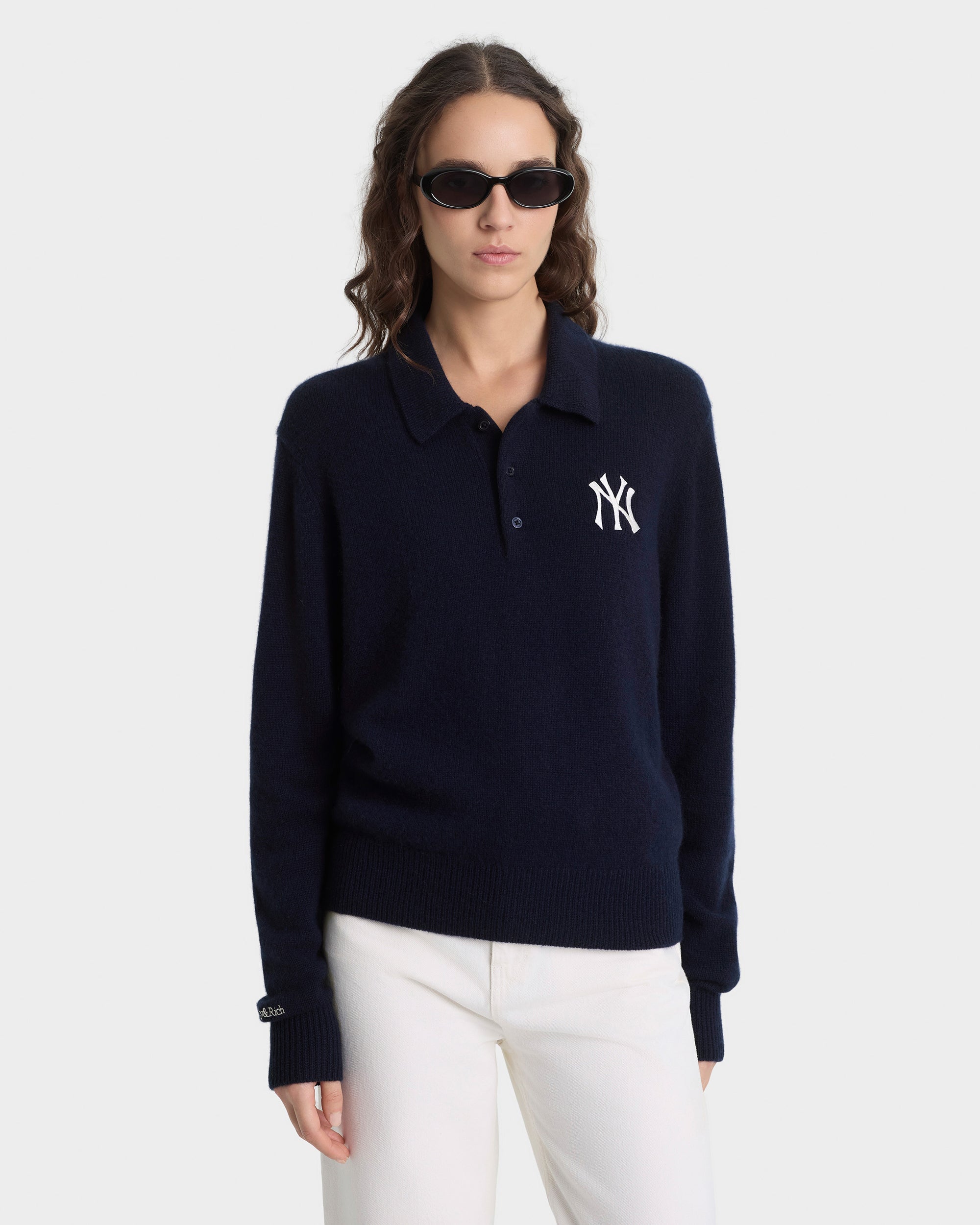 Polo en cachemire Heritage Yankees Serif - Bleu marine/Blanc