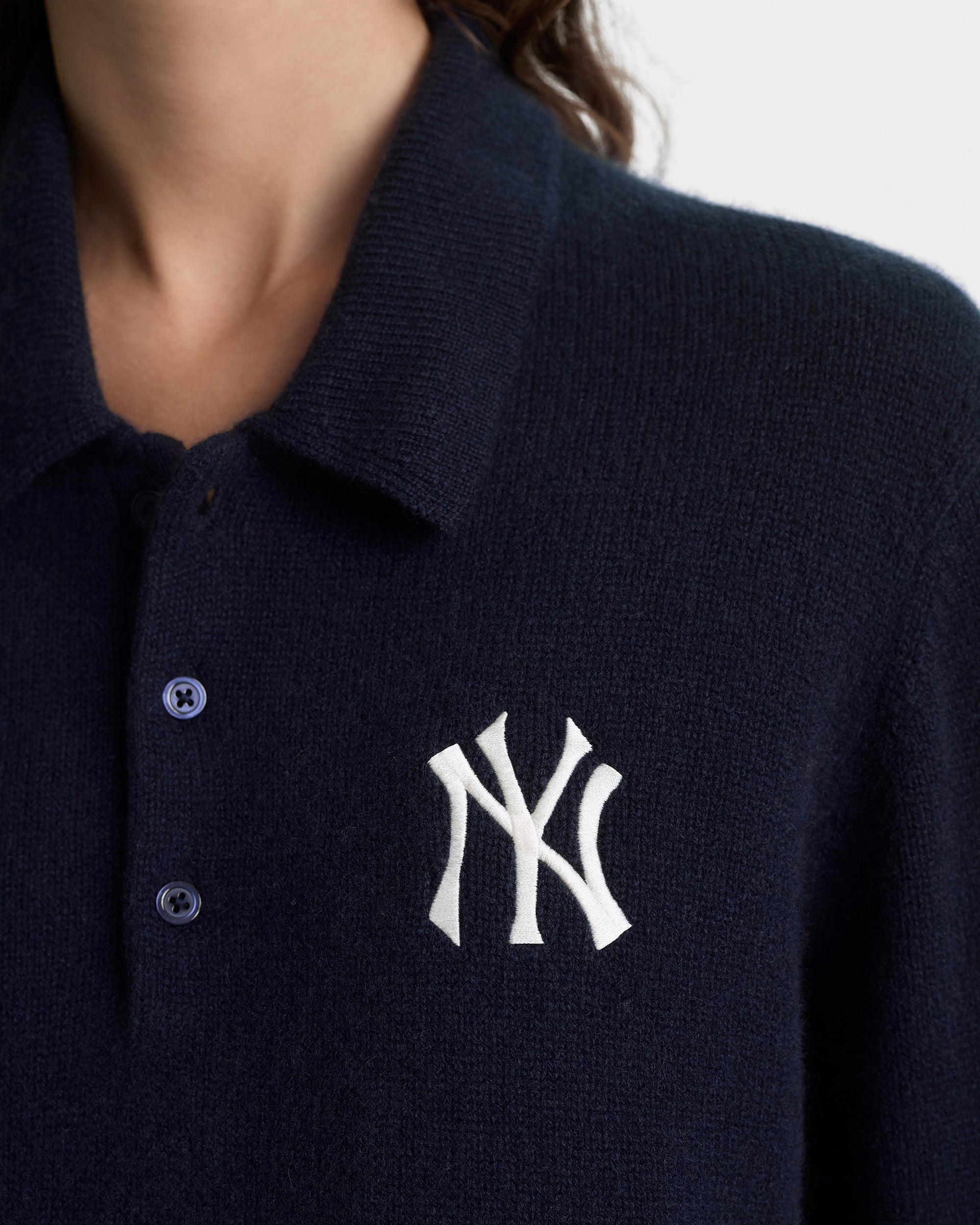 Polo en cachemire Heritage Yankees Serif - Bleu marine/Blanc