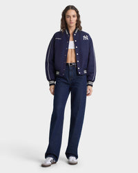 Veste universitaire en nylon Yankees Curve - Bleu marine/Blanc