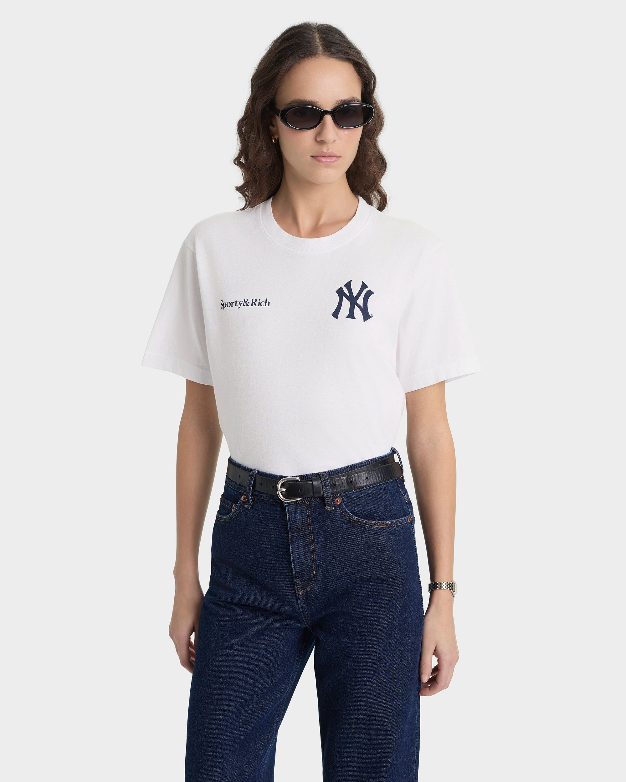 T-shirt Yankees Curve - Blanc/Bleu marine
