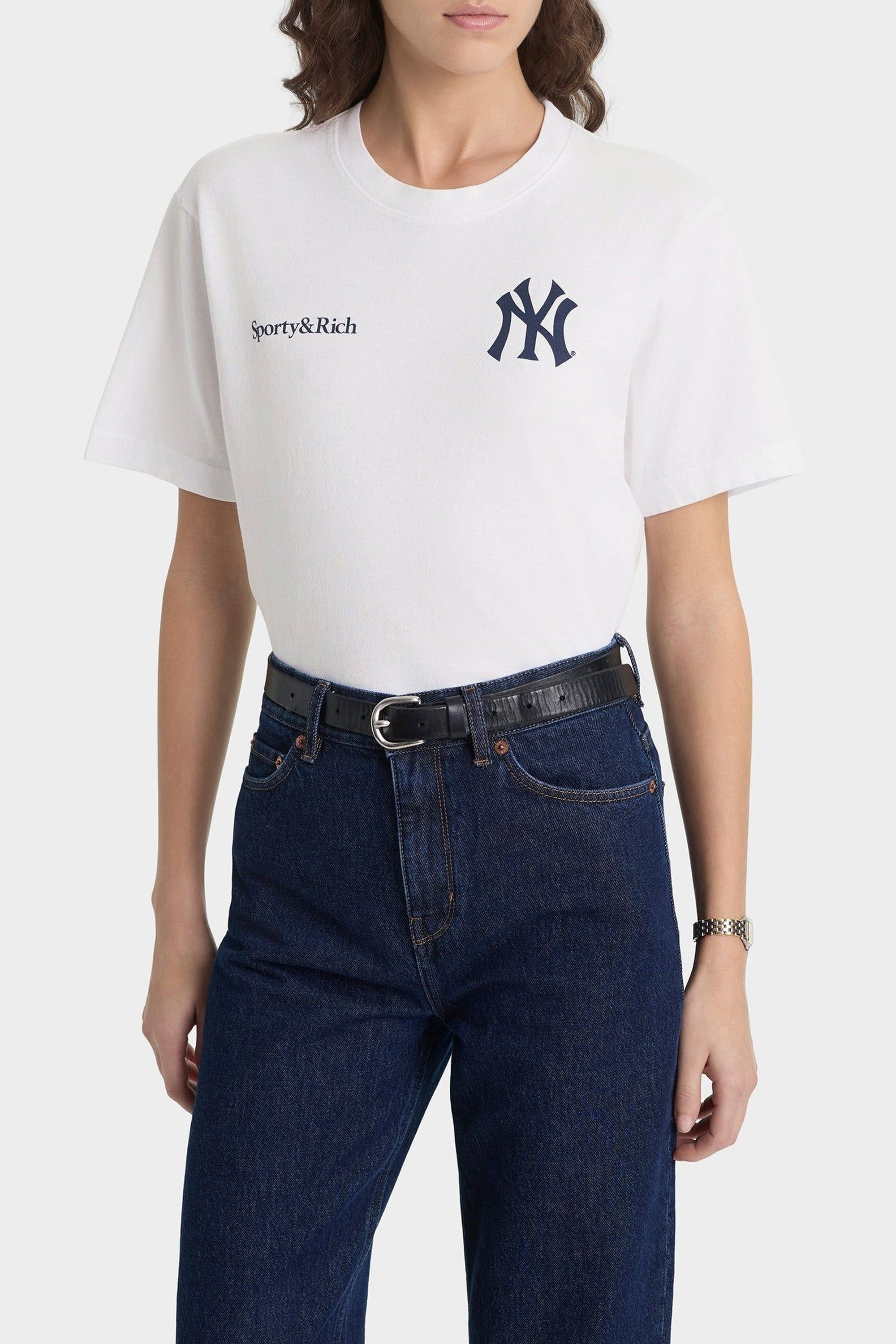 T-shirt oversize Yankees Curve - Blanc & Bleu Marine