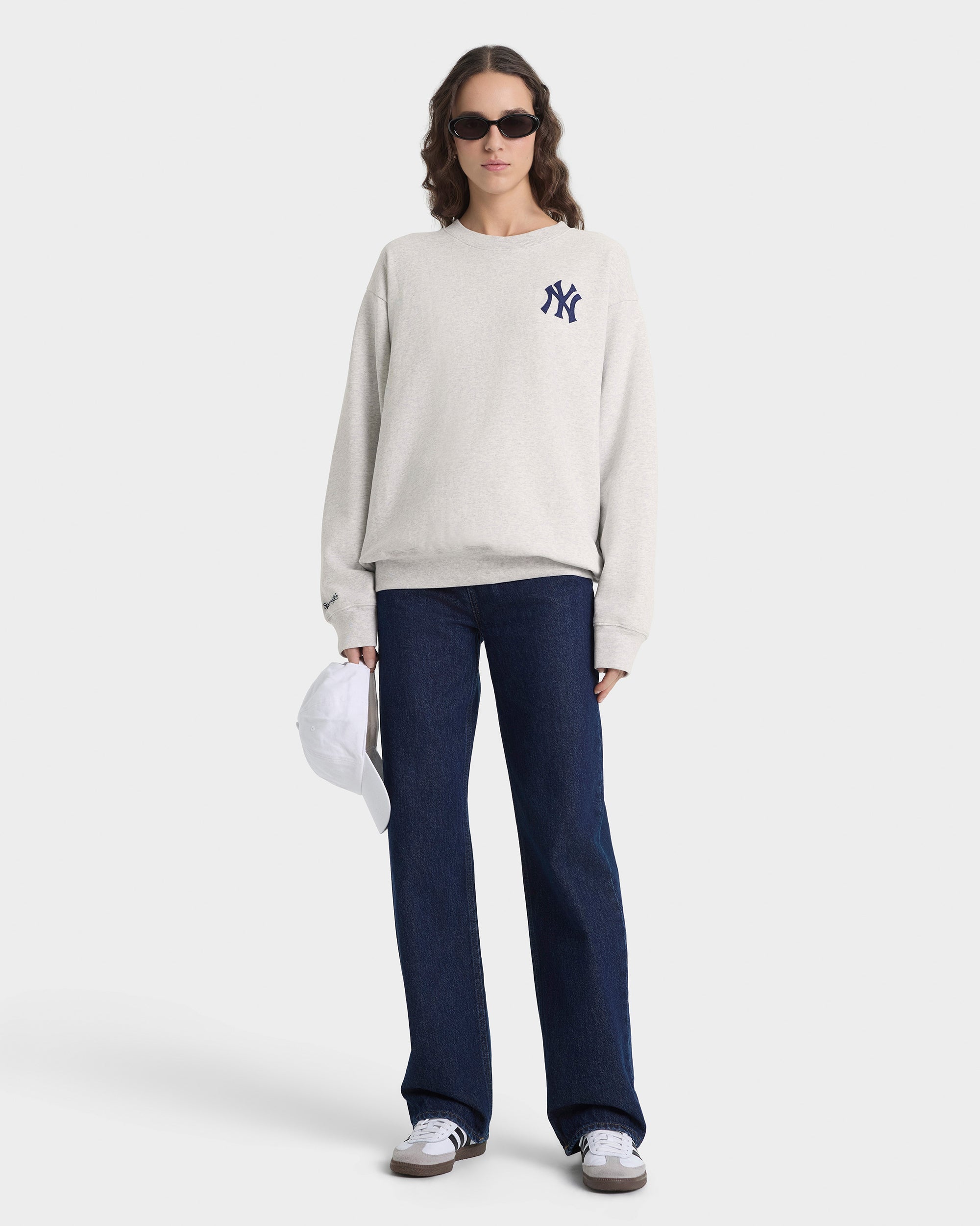 Pull à col rond Heritage Yankees Serif - Gris chiné/Bleu marine
