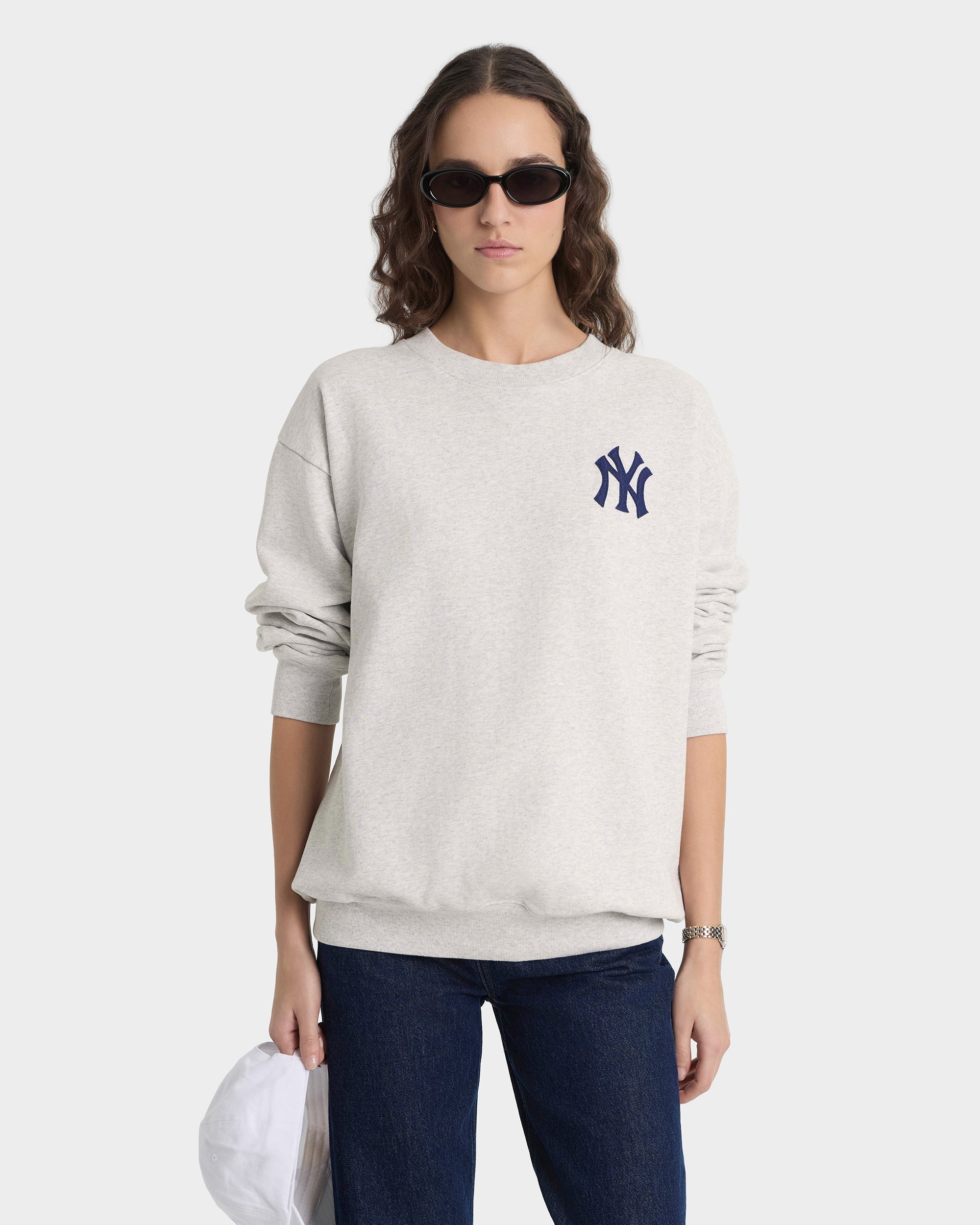 Pull à col rond Heritage Yankees Serif - Gris chiné/Bleu marine