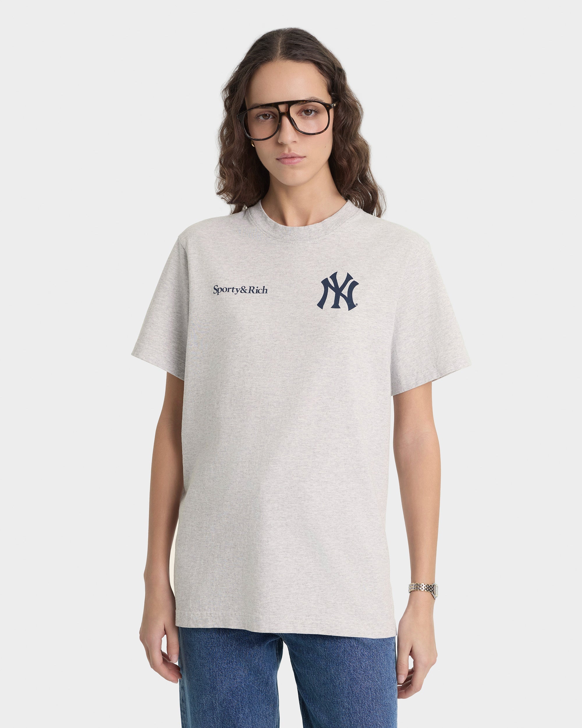T-shirt Yankees Curve - Gris chiné/Bleu marine