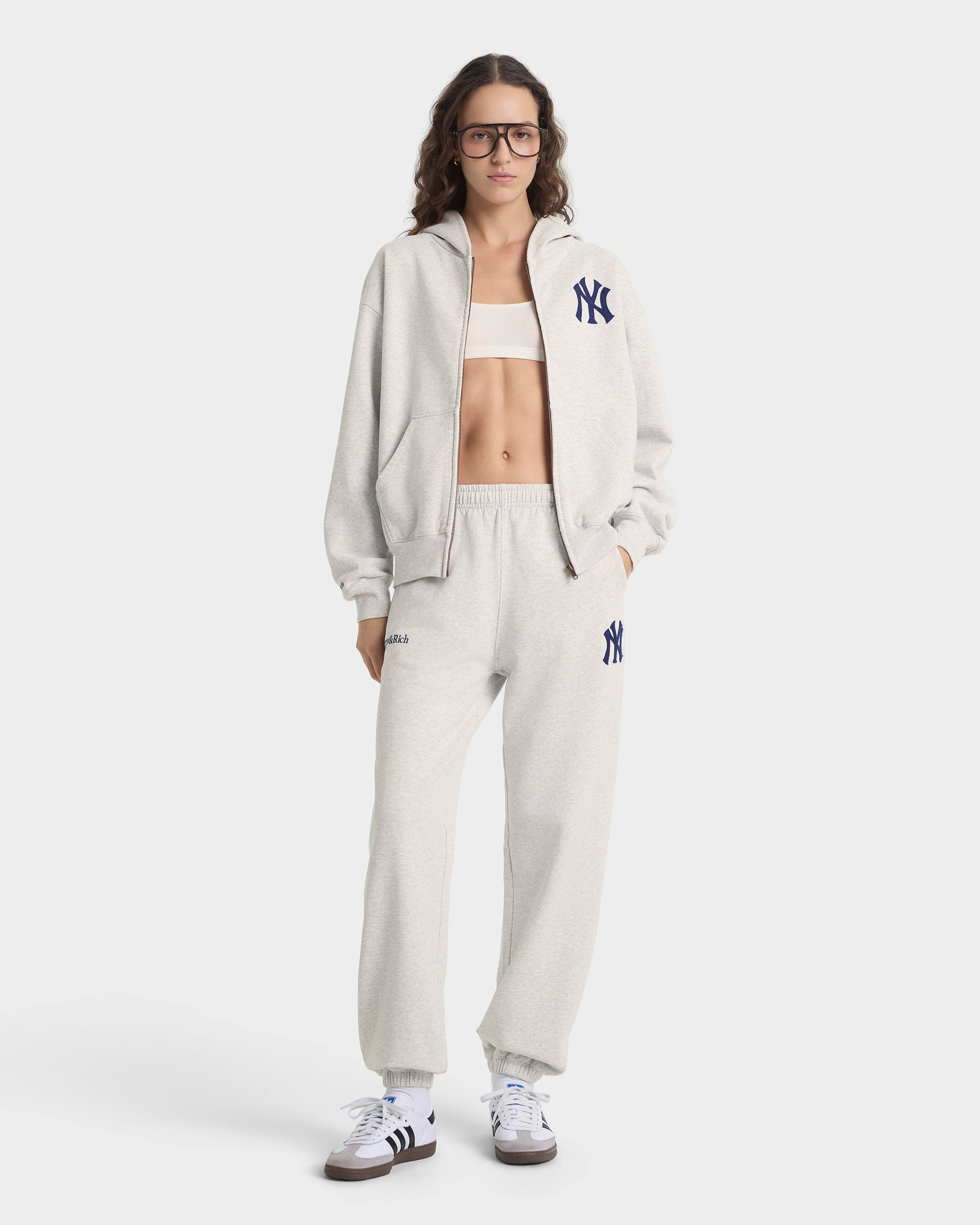 Sweat à capuche zippé Heritage Yankees Serif - Gris chiné/Bleu marine