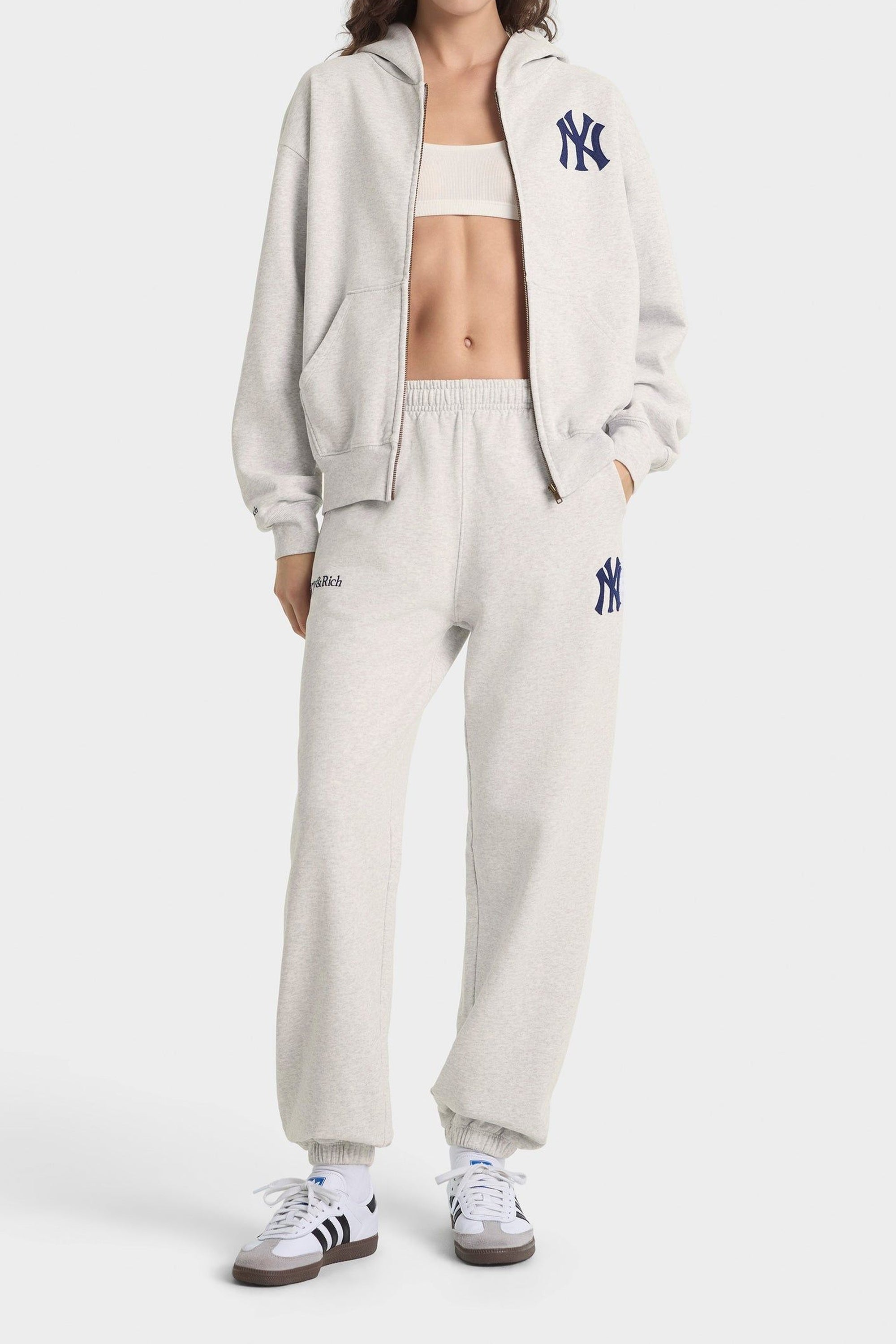 Sweatshirt zippé Heritage Yankees Serif - Gris Chiné & Bleu Marine