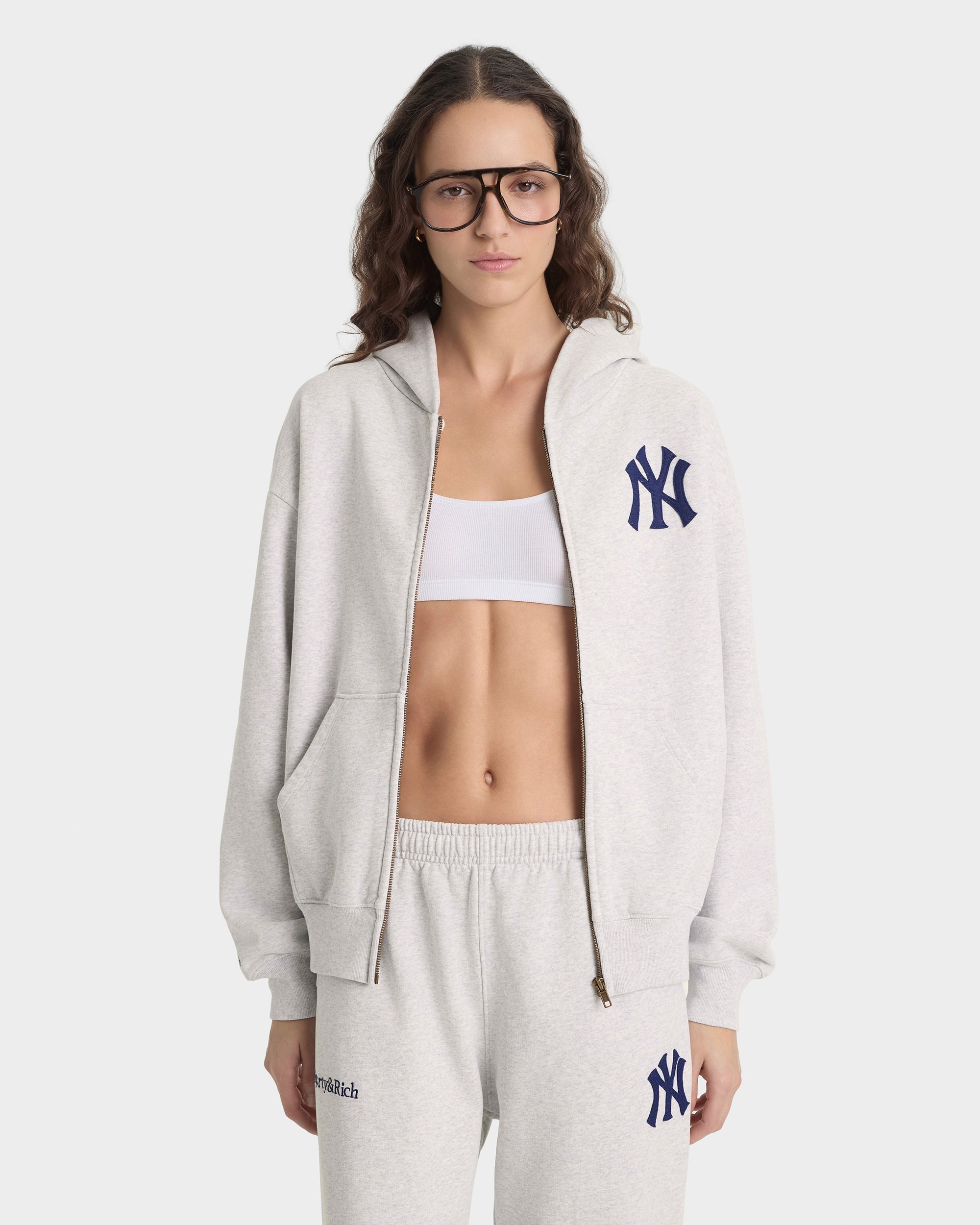Sweat à capuche zippé Heritage Yankees Serif - Gris chiné/Bleu marine