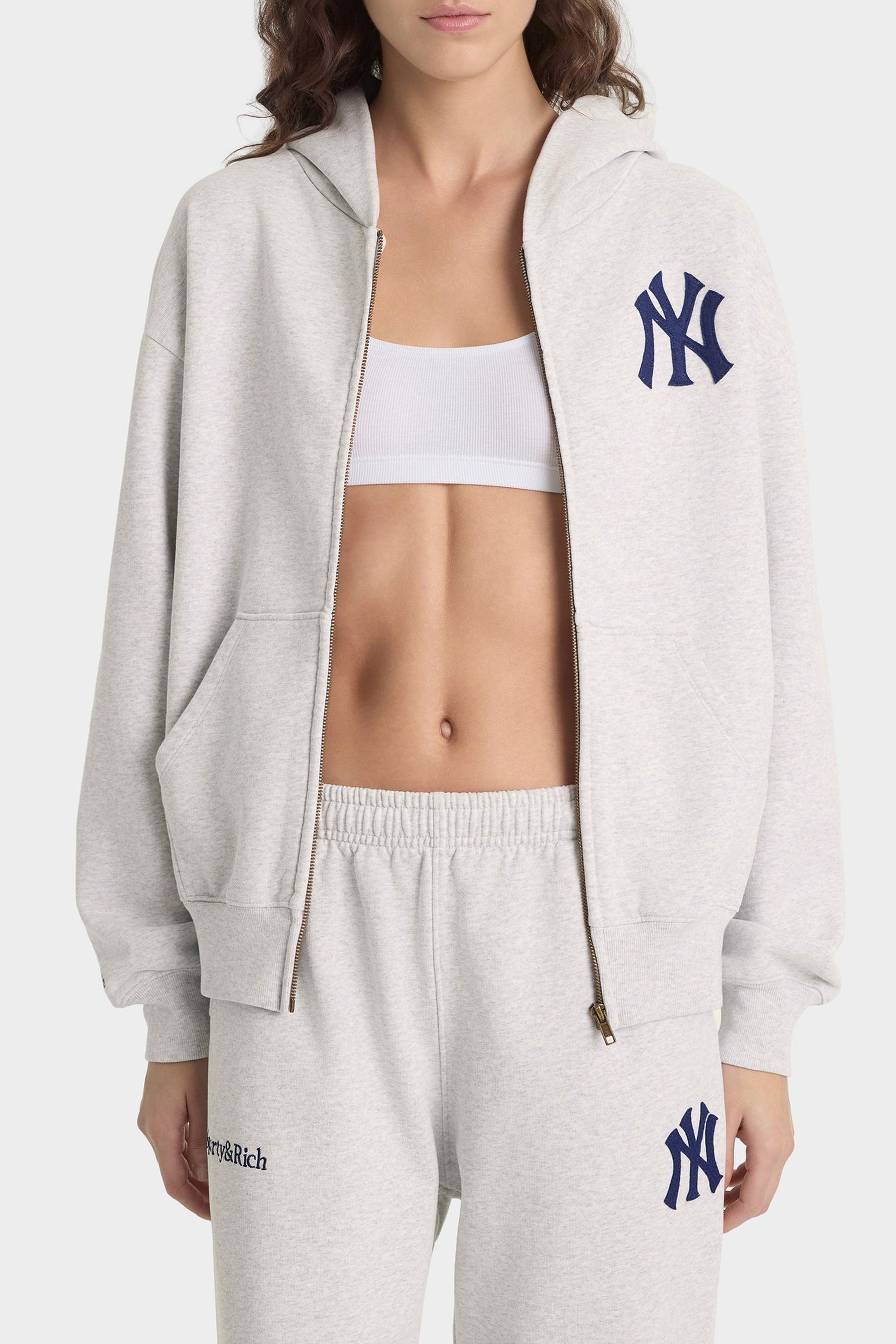 Sweatshirt zippé Heritage Yankees Serif - Gris Chiné & Bleu Marine