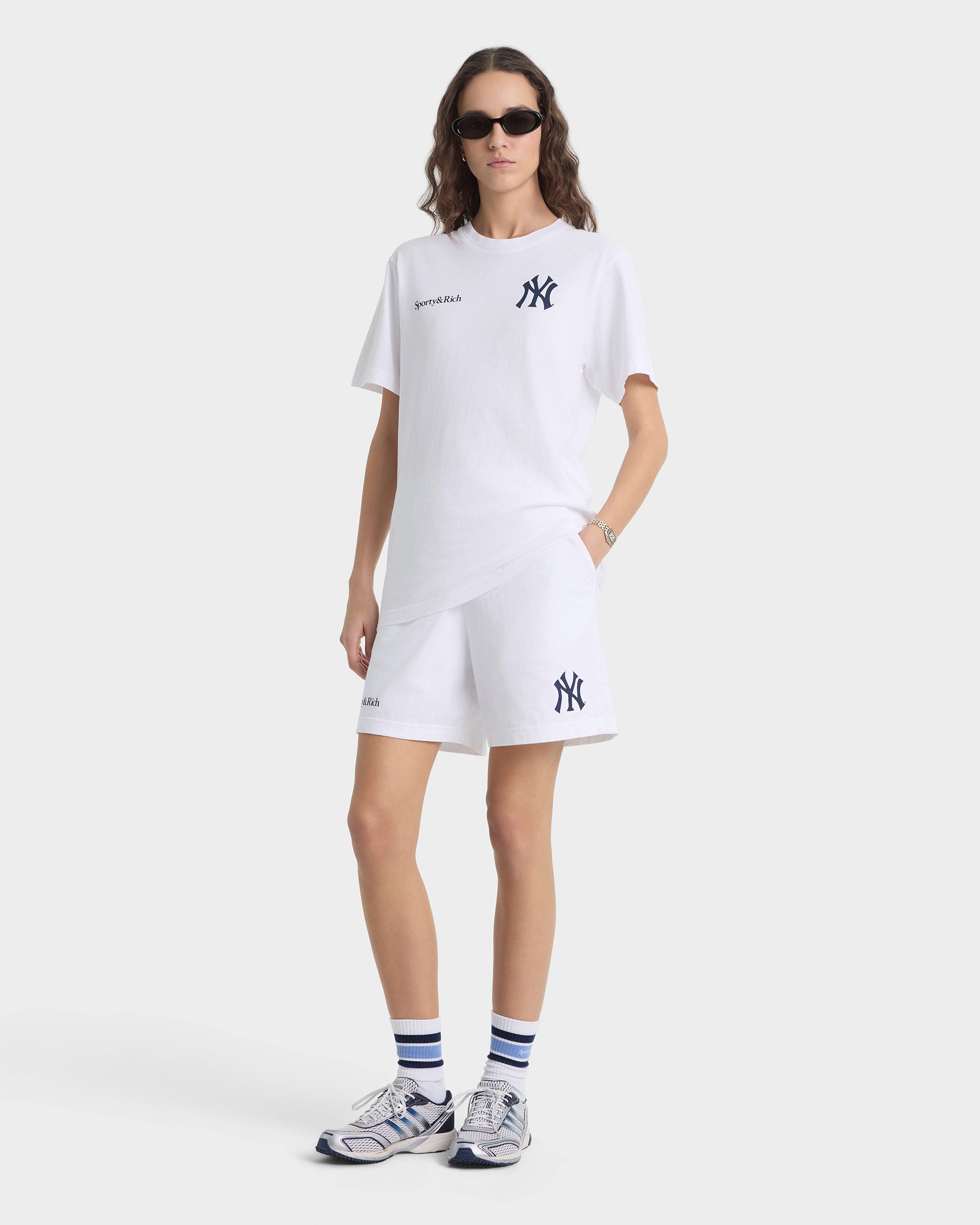 Short de sport Heritage Yankees Serif - Blanc/Bleu marine