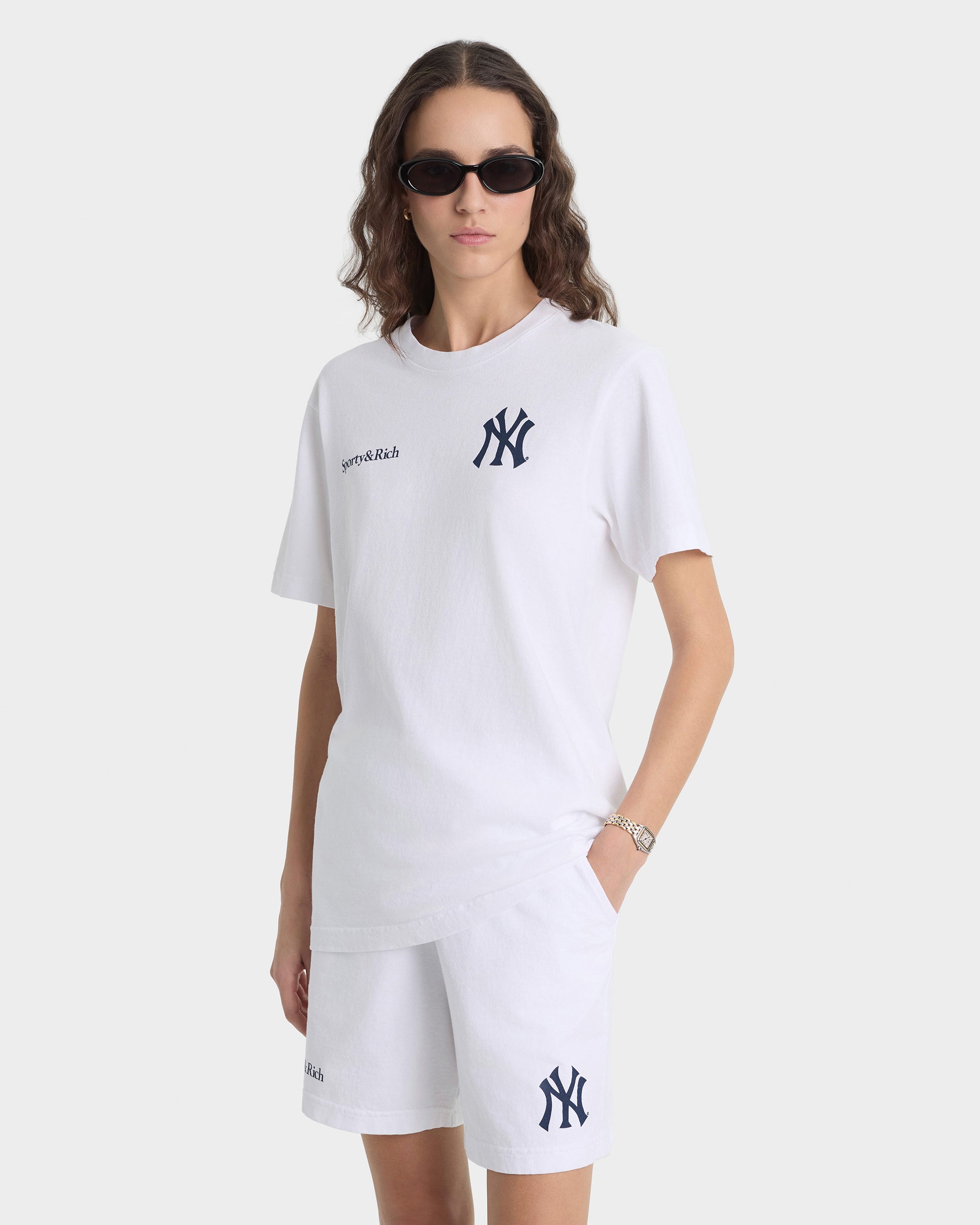 Short de sport Heritage Yankees Serif - Blanc/Bleu marine