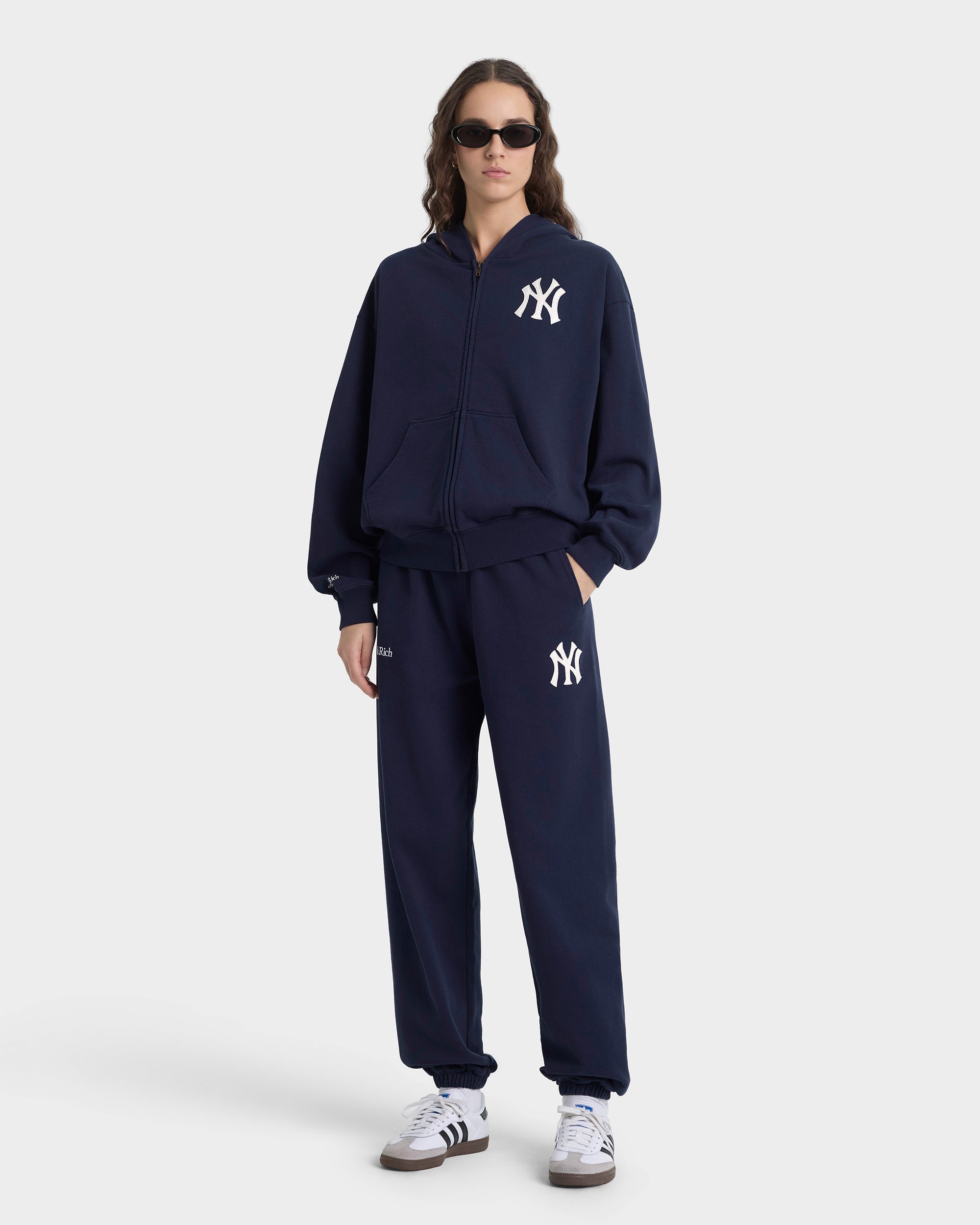 Sweat à capuche zippé Heritage Yankees Serif - Bleu marine/Blanc