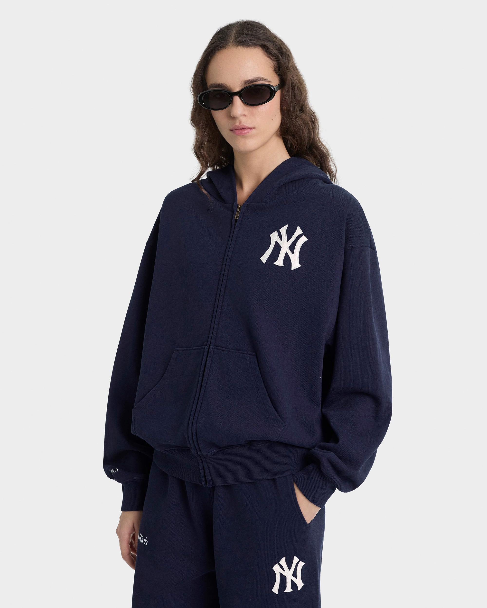 Sweat à capuche zippé Heritage Yankees Serif - Bleu marine/Blanc