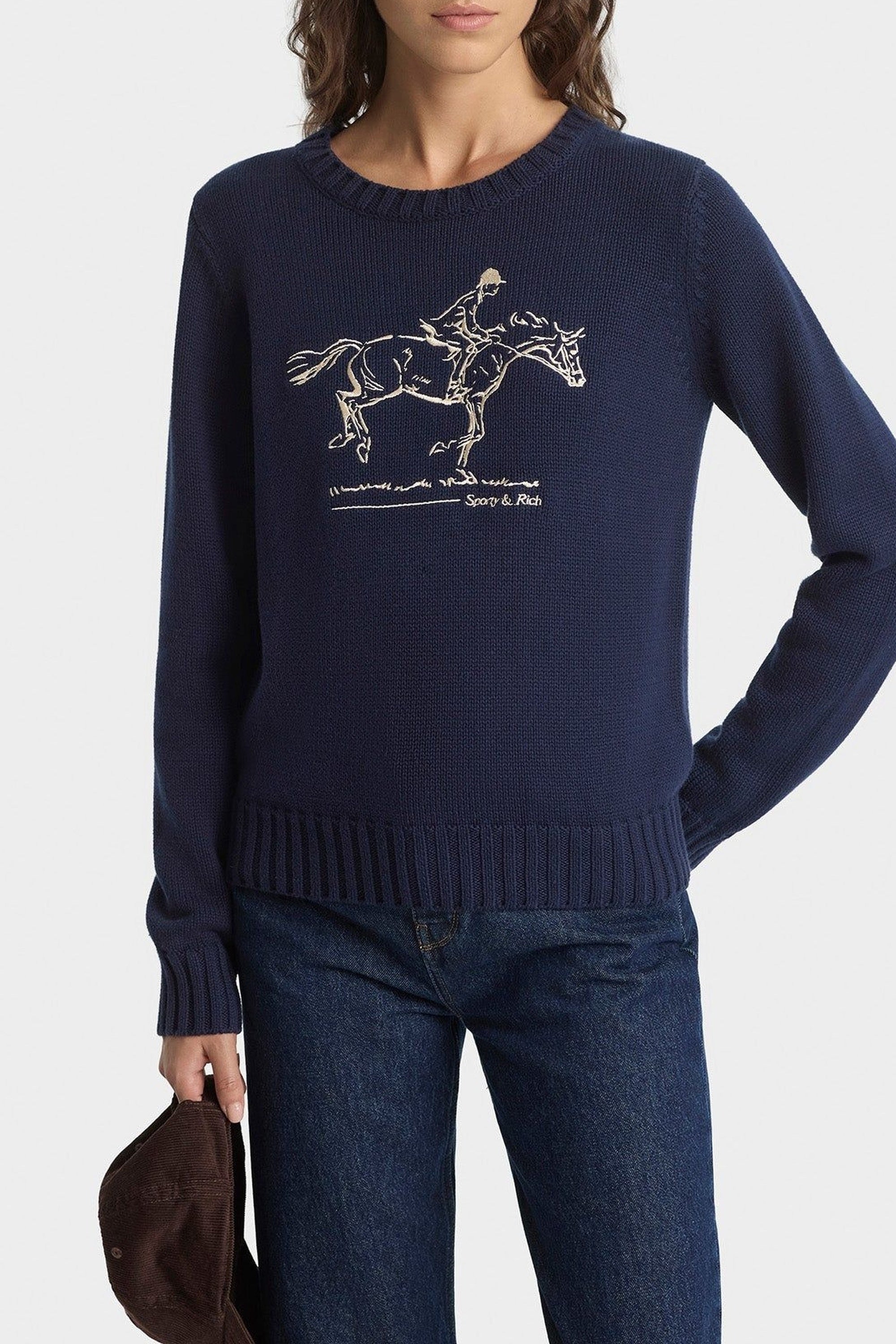 Horse Knitted Sweater - Navy