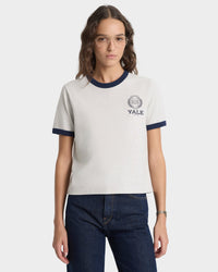 T-shirt à col rond avec emblème de Yale - Gris chiné/Bleu marine