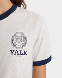 T-shirt à col rond avec emblème de Yale - Gris chiné/Bleu marine