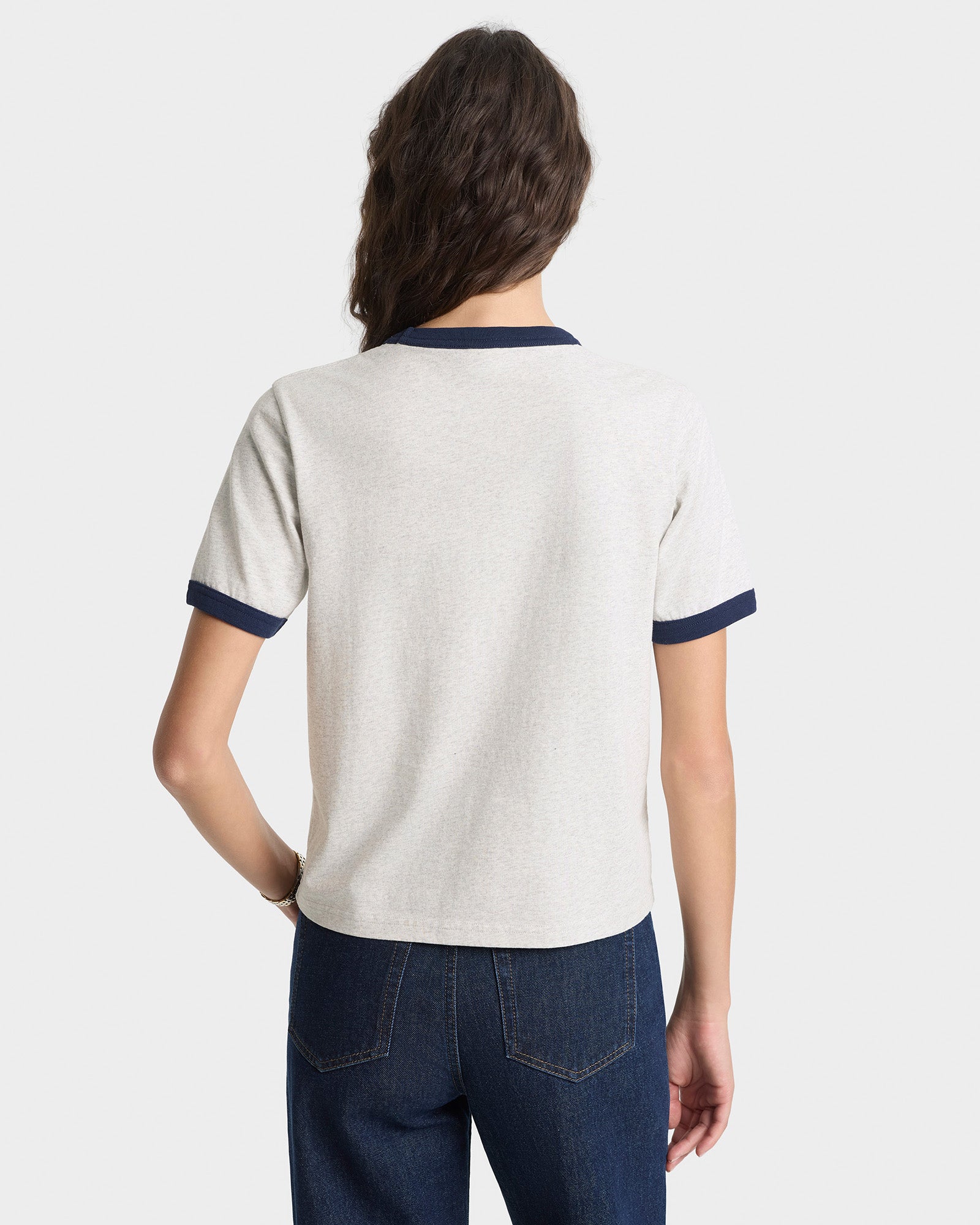 T-shirt à col rond avec emblème de Yale - Gris chiné/Bleu marine