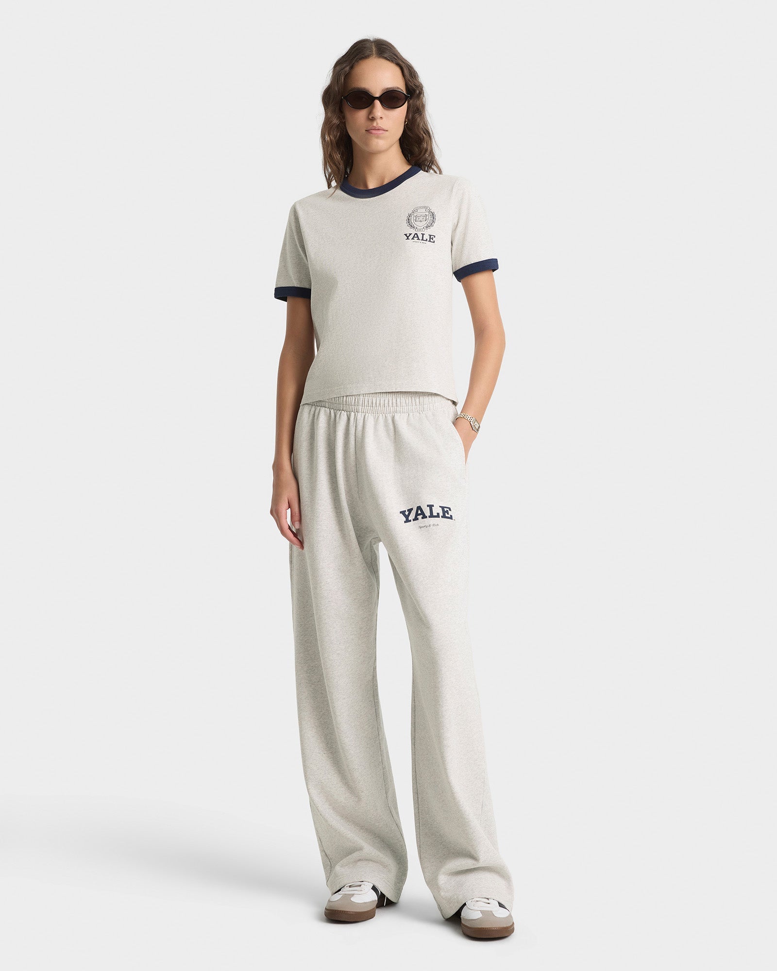 Pantalon de survêtement large Yale Classic - Gris chiné/Bleu marine