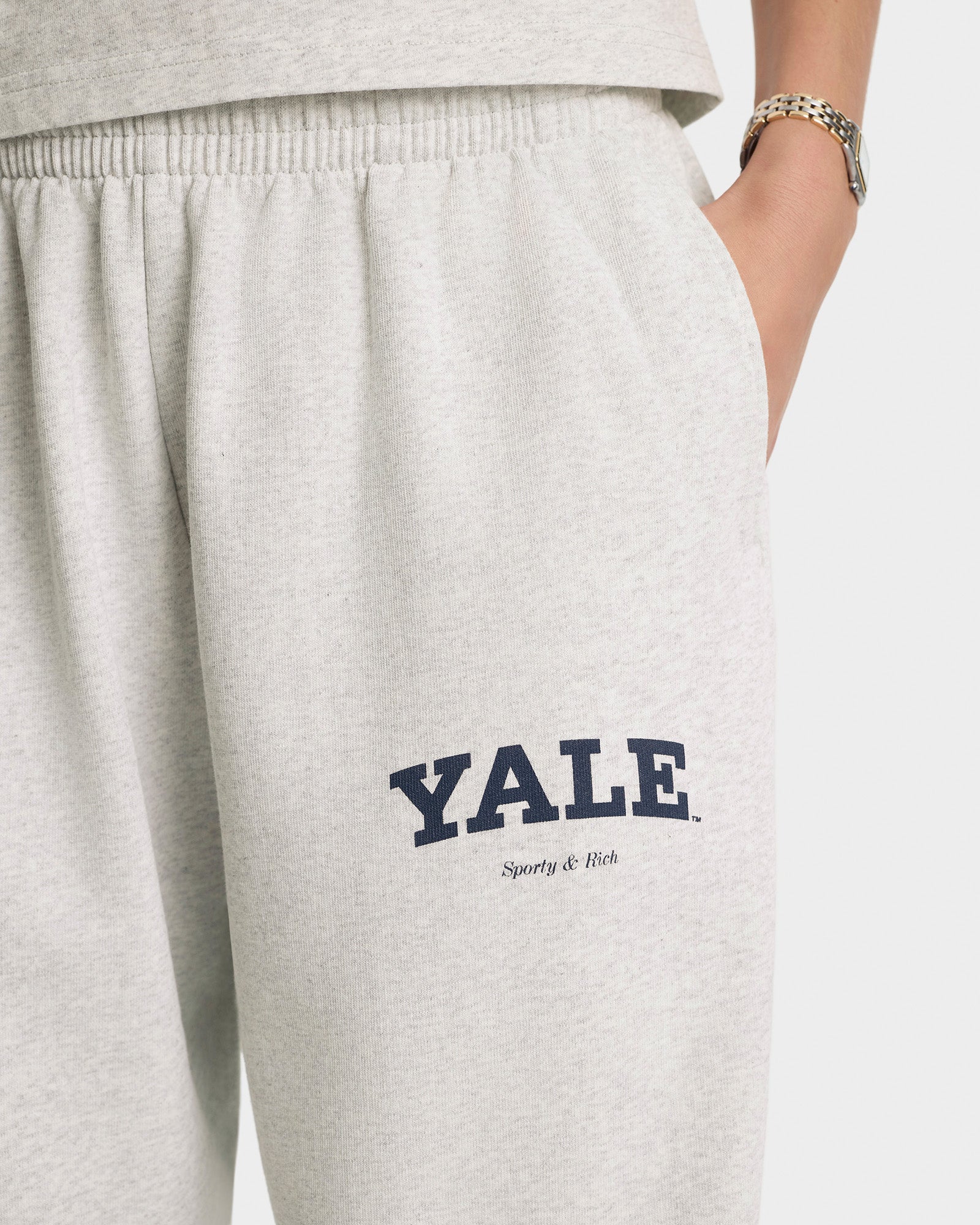 Pantalon de survêtement large Yale Classic - Gris chiné/Bleu marine