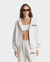 Sweat à capuche zippé Yale Classic - Gris chiné/Bleu marine