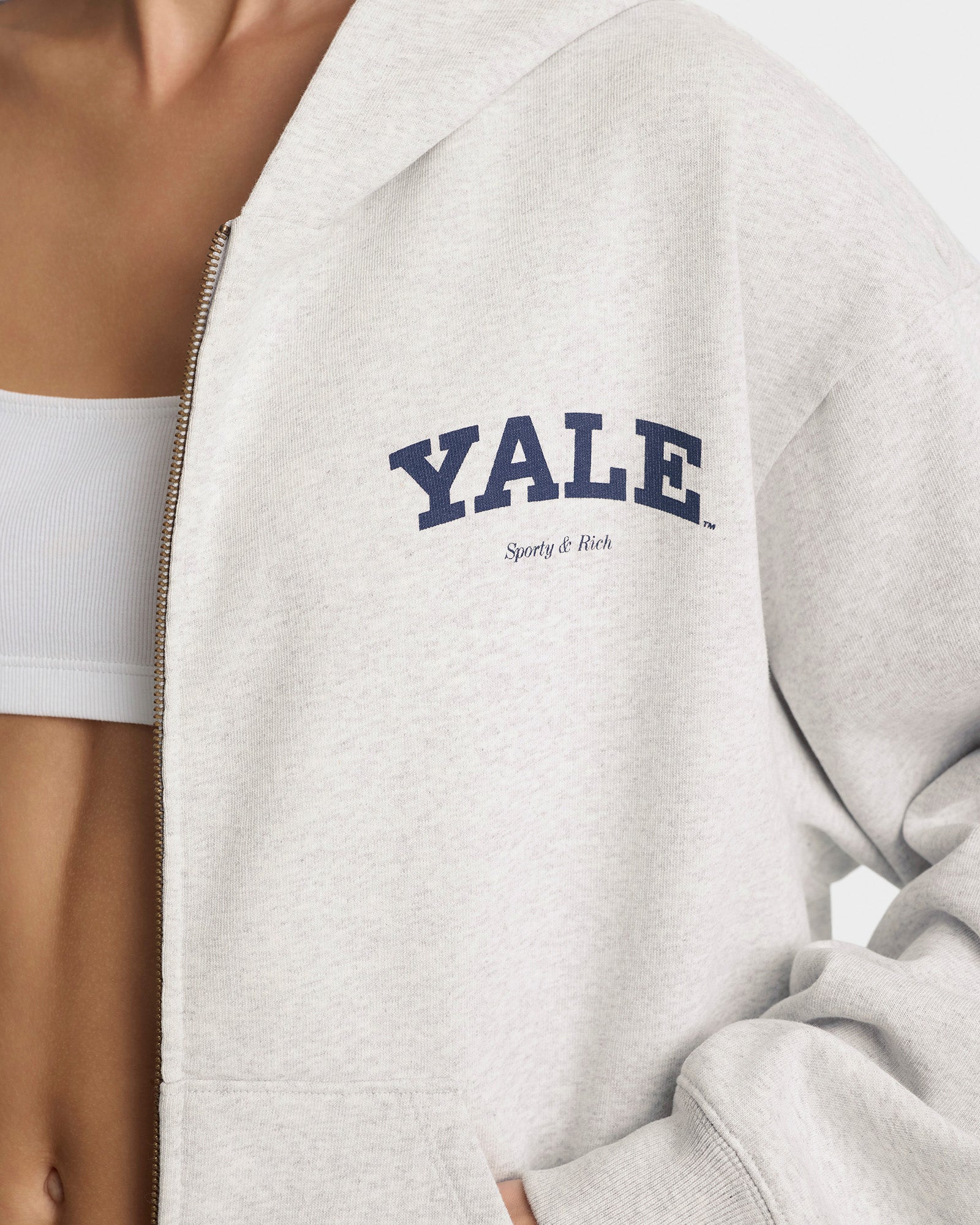 Sweat à capuche zippé Yale Classic - Gris chiné/Bleu marine