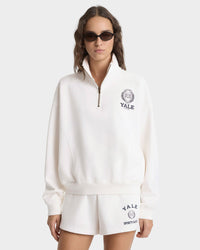 Pull à fermeture éclair quart de longueur Yale Crest - Blanc/Bleu marine