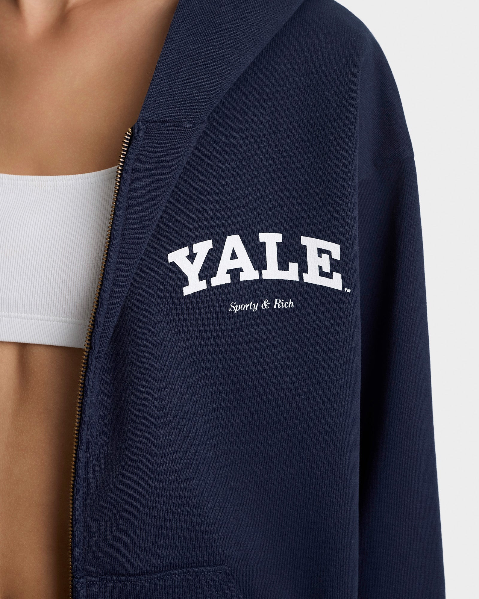 Sweat à capuche zippé Yale Classic - Bleu marine/Blanc