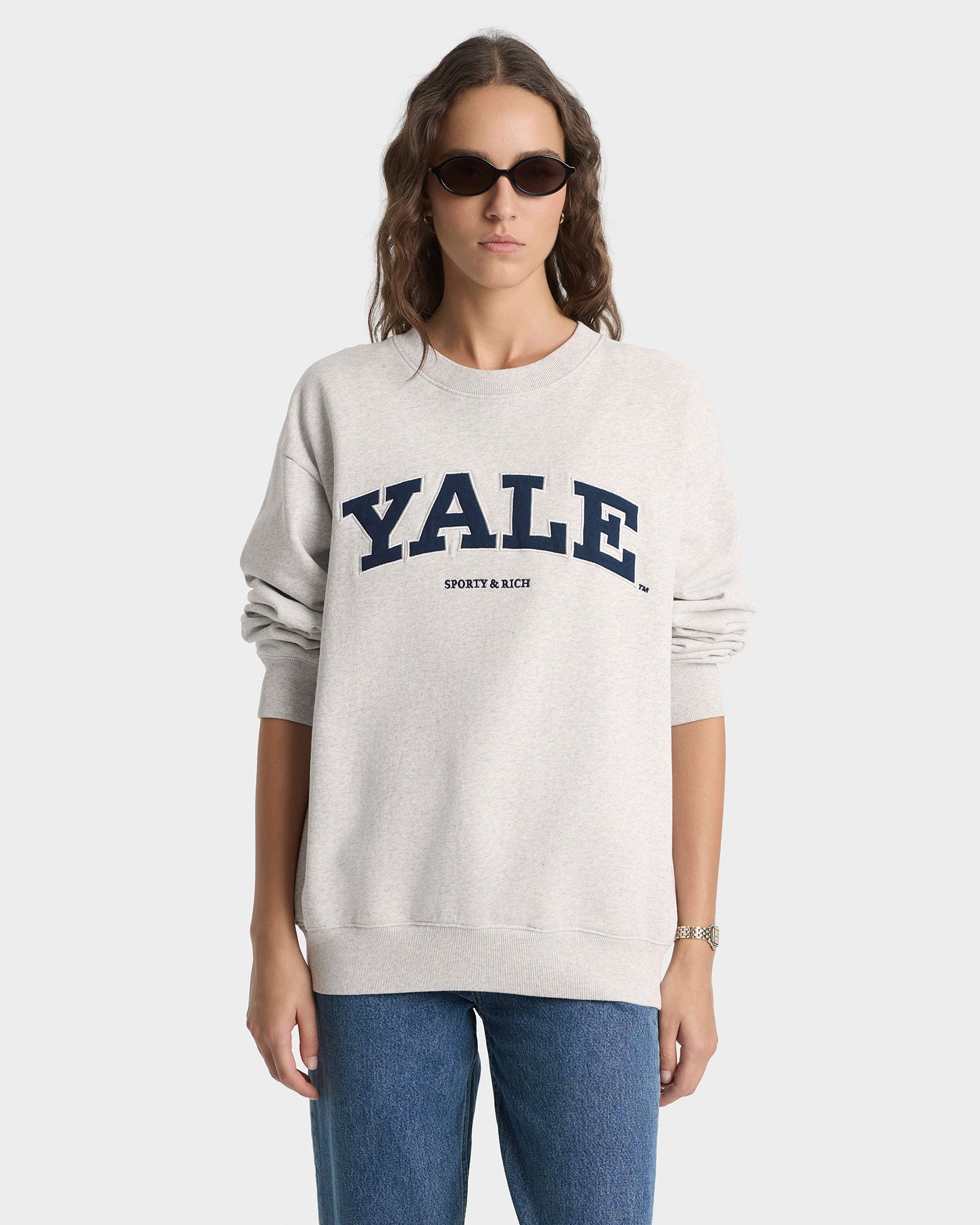 Pull à col rond Yale Ivy - Gris chiné/Bleu marine