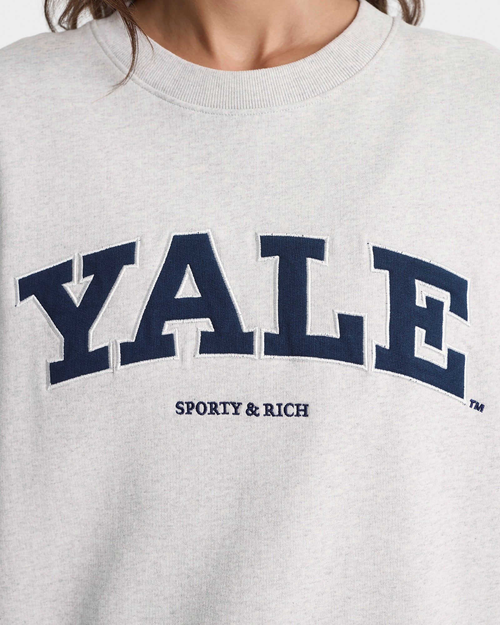 Pull à col rond Yale Ivy - Gris chiné/Bleu marine