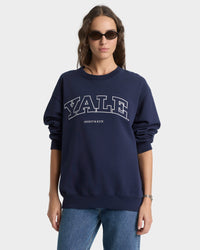 Pull à col rond Yale Ivy - Bleu marine/Blanc