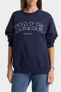 Pull à col rond Yale Ivy - Bleu Marine & Blanc
