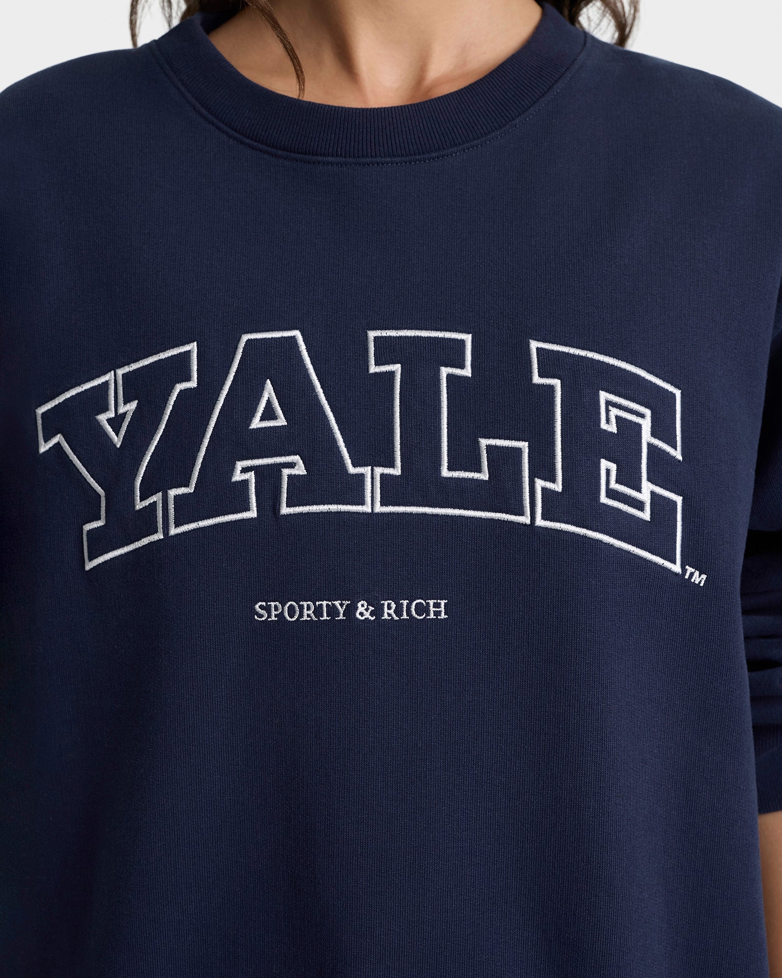 Pull à col rond Yale Ivy - Bleu marine/Blanc