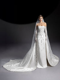 Silk embroidered strapless dress - Whisper White