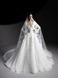 Robe à broderie florale en dentelle et tulle - Whisper White