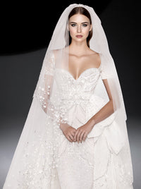 Voile à broderies florales en tulle - Cloud Dancer