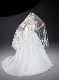 Voile à broderies florales en tulle et dentelle - Cloud Dancer