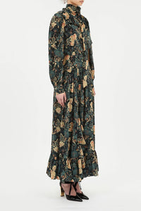 Robe Circe à manches longues et col cravate en soie - Nuit