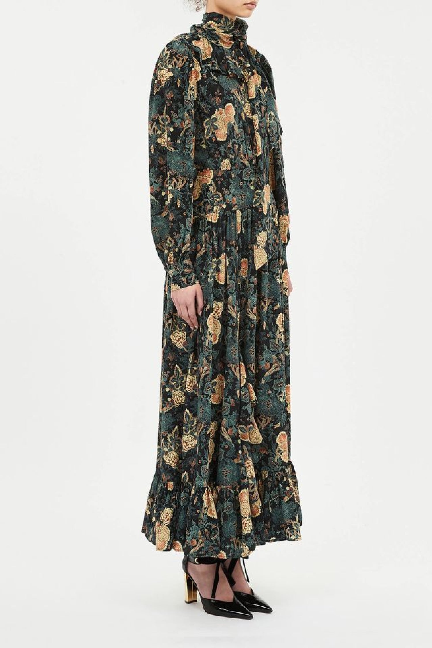 Robe Circe à manches longues et col cravate en soie - Nuit