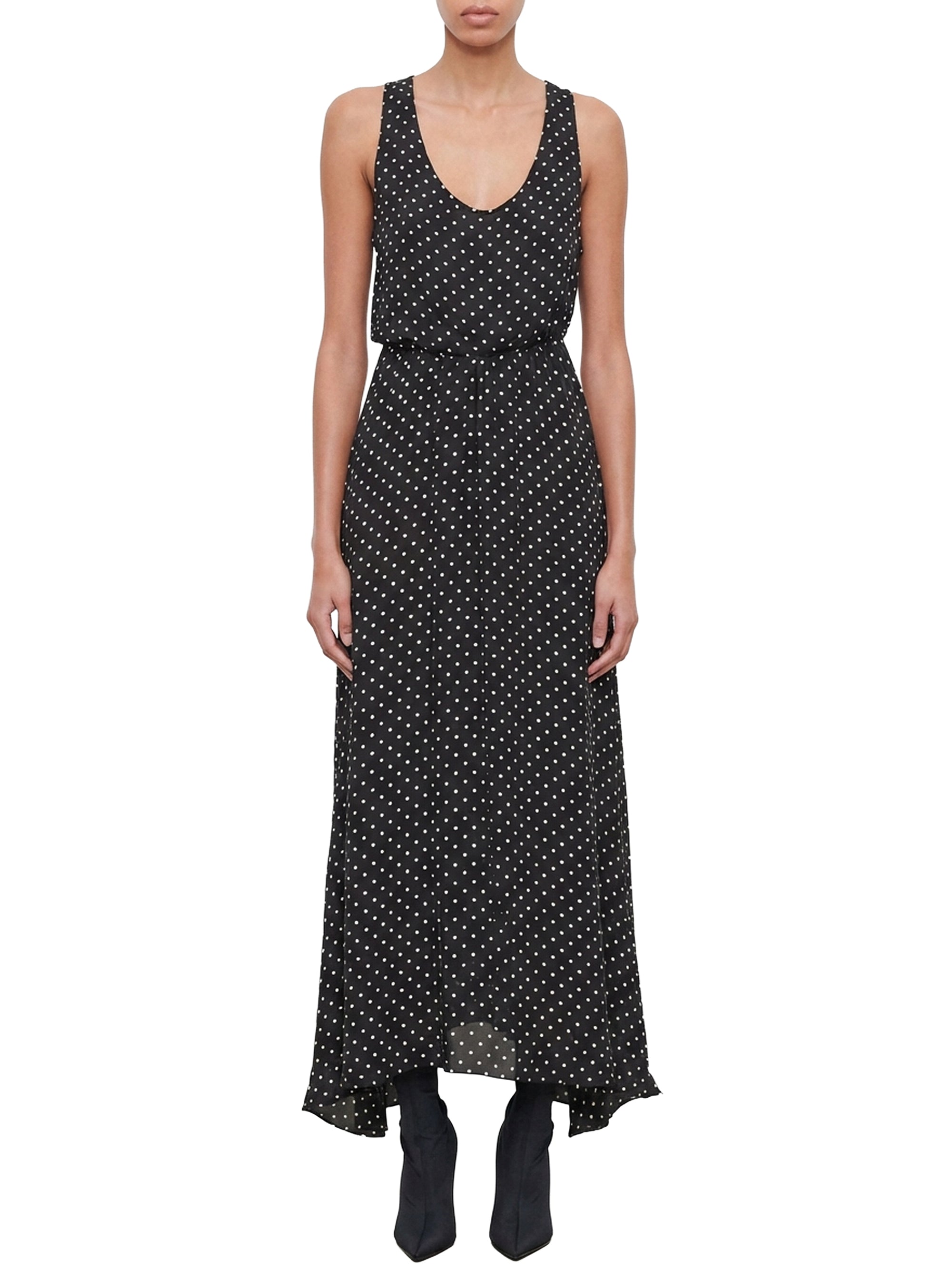Flared skirt in silk - Black Polka Dot