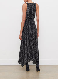 Flared skirt in silk - Black Polka Dot