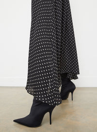 Flared skirt in silk - Black Polka Dot