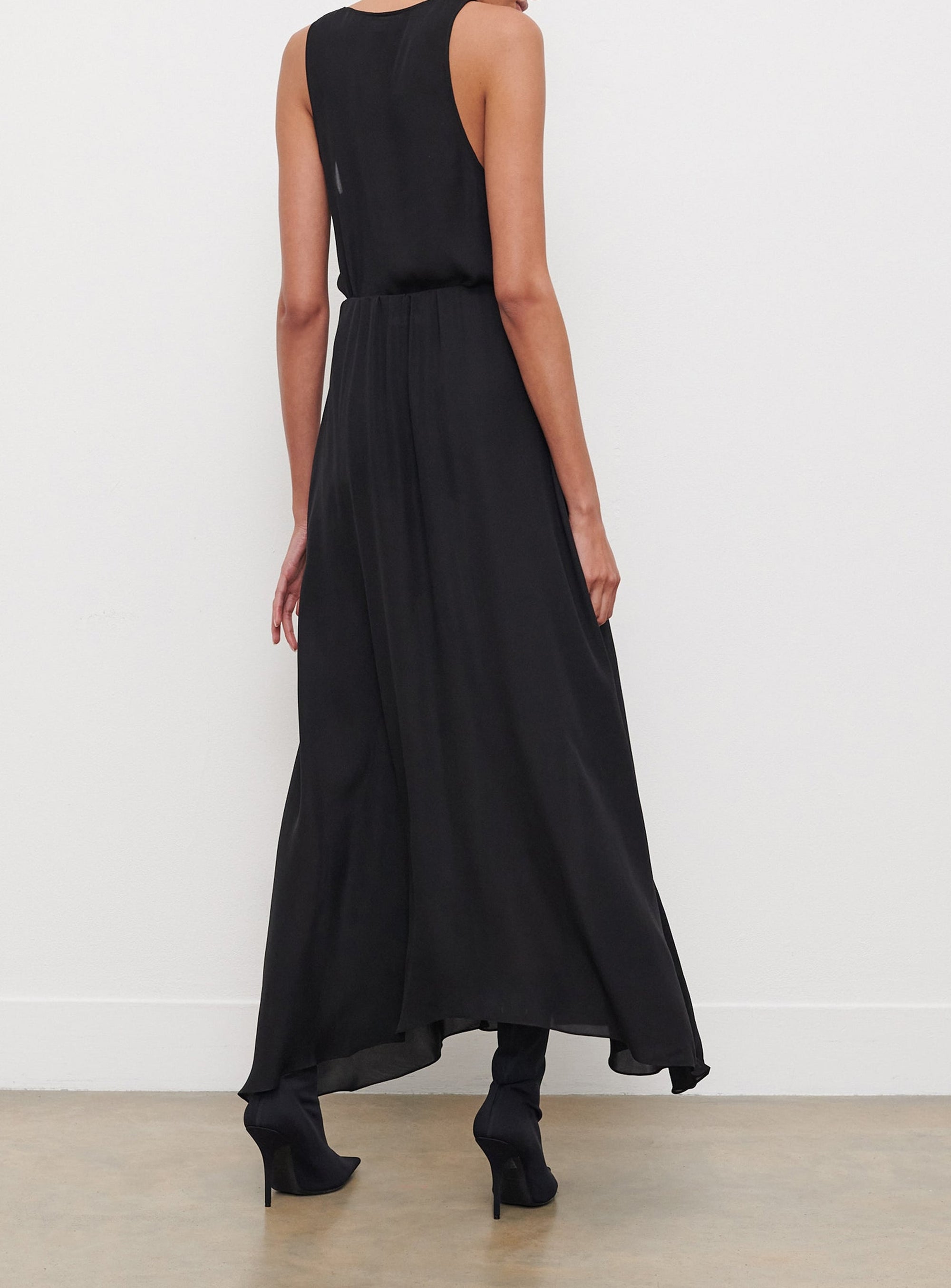 Flared skirt in silk - Black Polka Dot