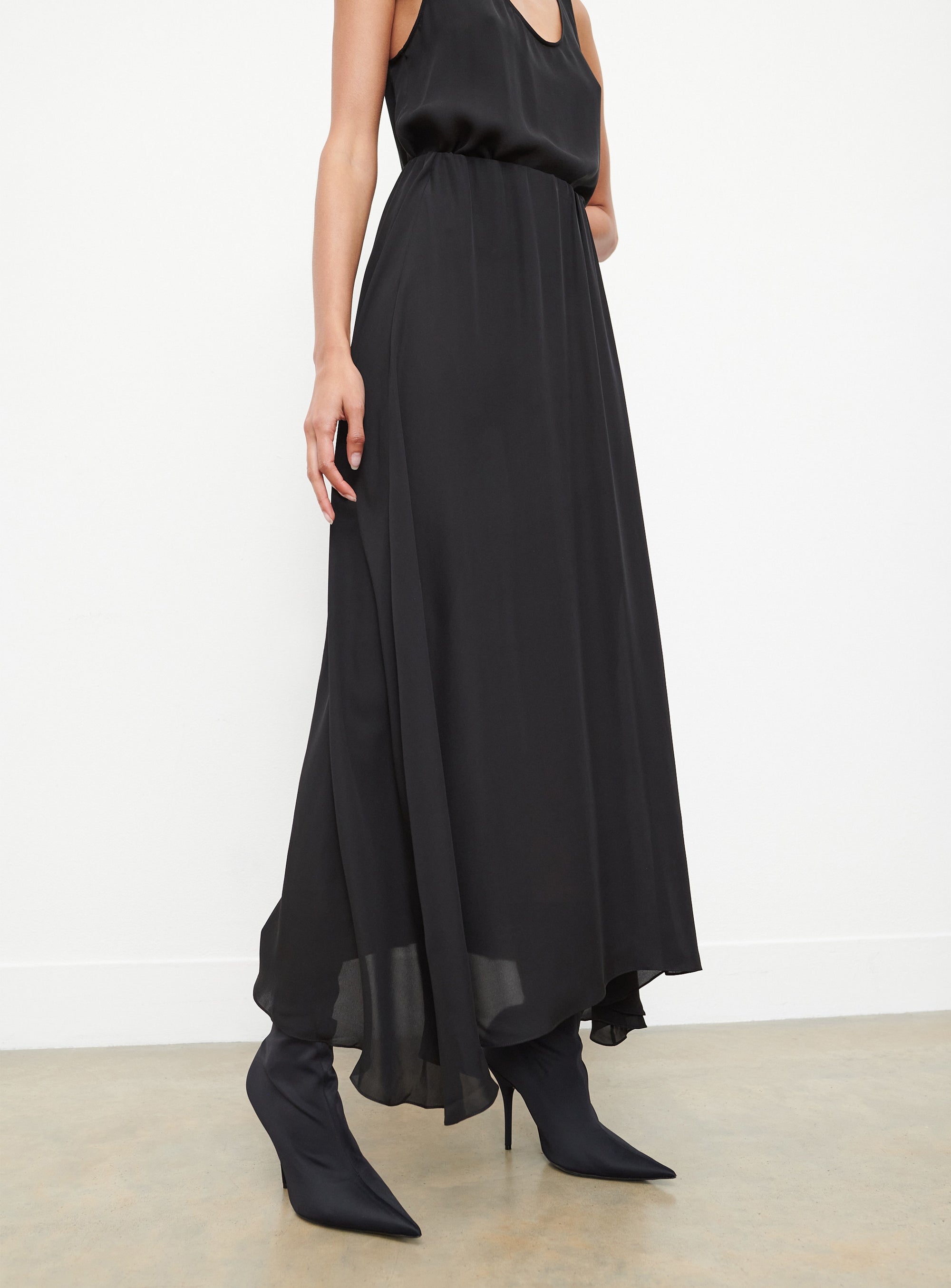 Flared skirt in silk - Black Polka Dot