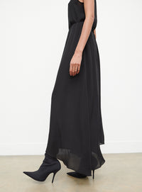 Flared skirt in silk - Black Polka Dot
