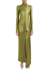 Robe longue Emilie en satin - Olive