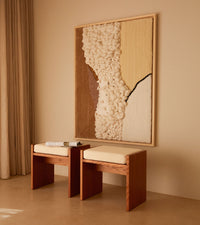 Tabouret Chiesa en bois et laine bouclé - Blanc crème