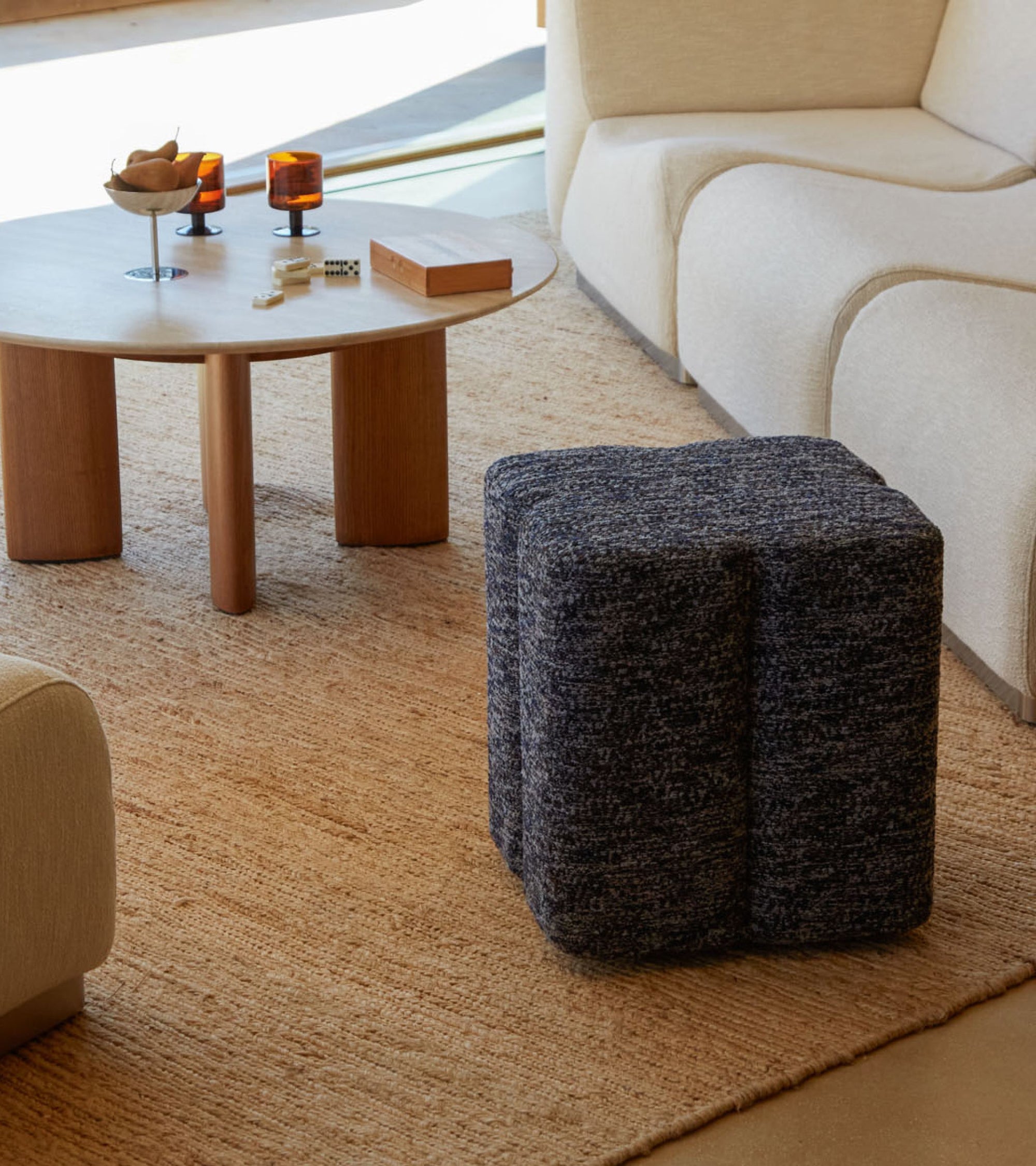 Pouf Fiori effet tweed - Bleu