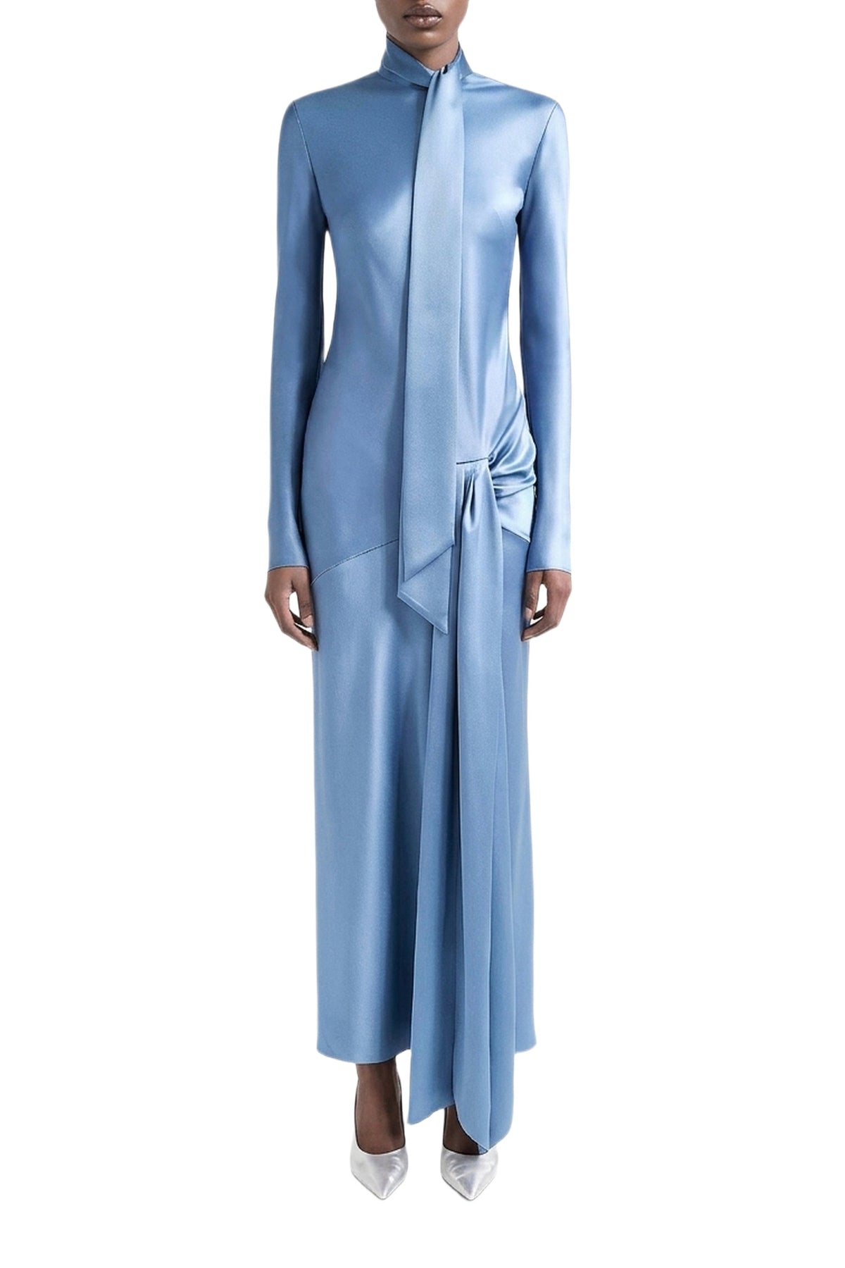 Robe longue Emilie en satin - Steel Blue