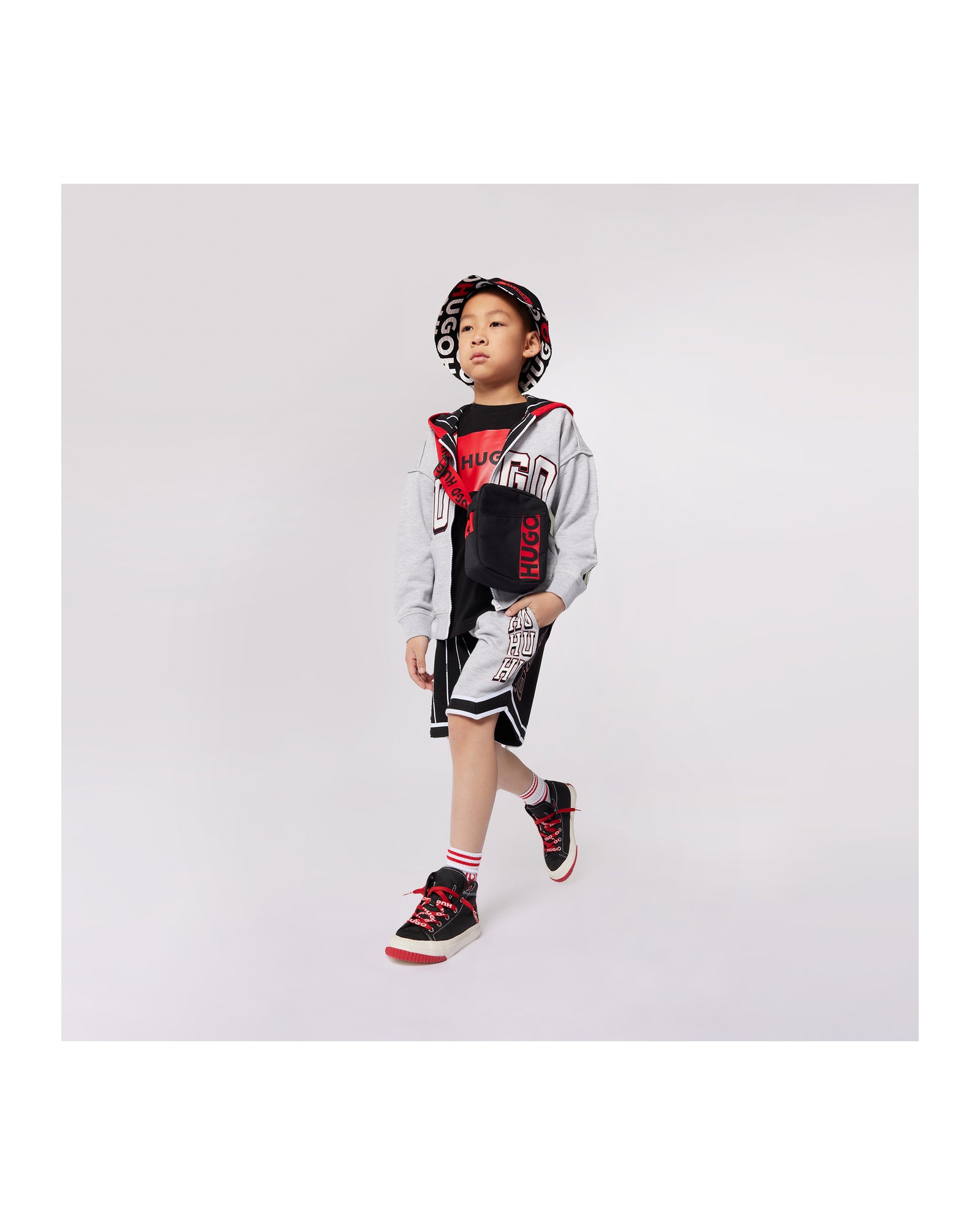 Short avec logo en coton - Gris Noir