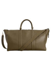 Leather weekender bag with shoulder strap - Military