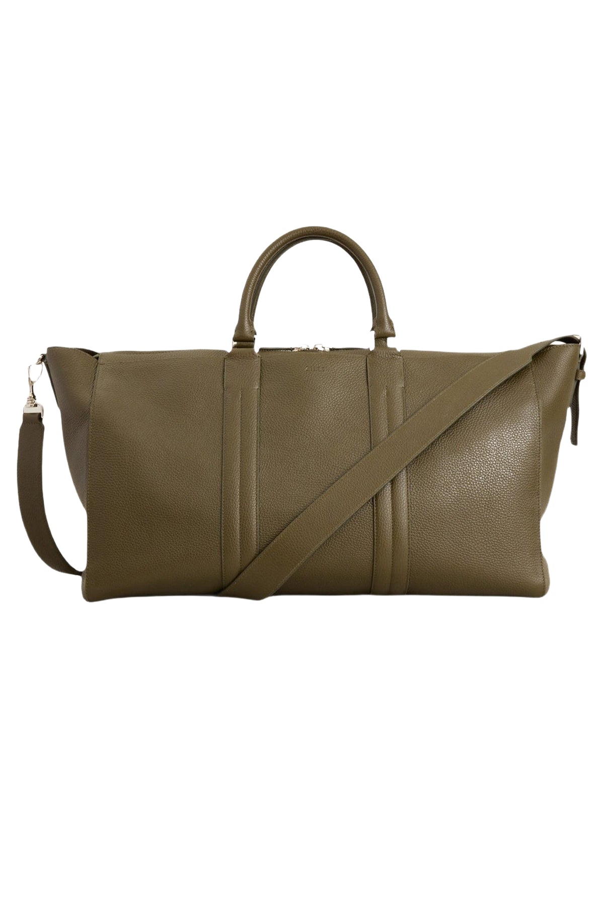 Leather weekender bag with shoulder strap - Military